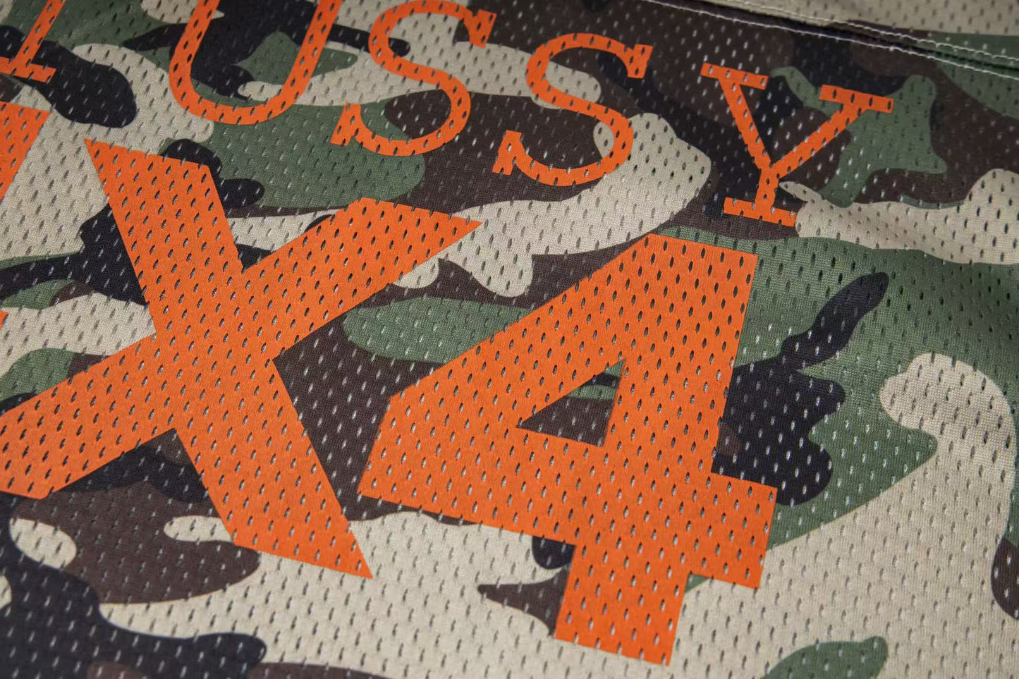 Stussy 4x4 Mesh Jersey T-Shirt Woodland Camo and Orange