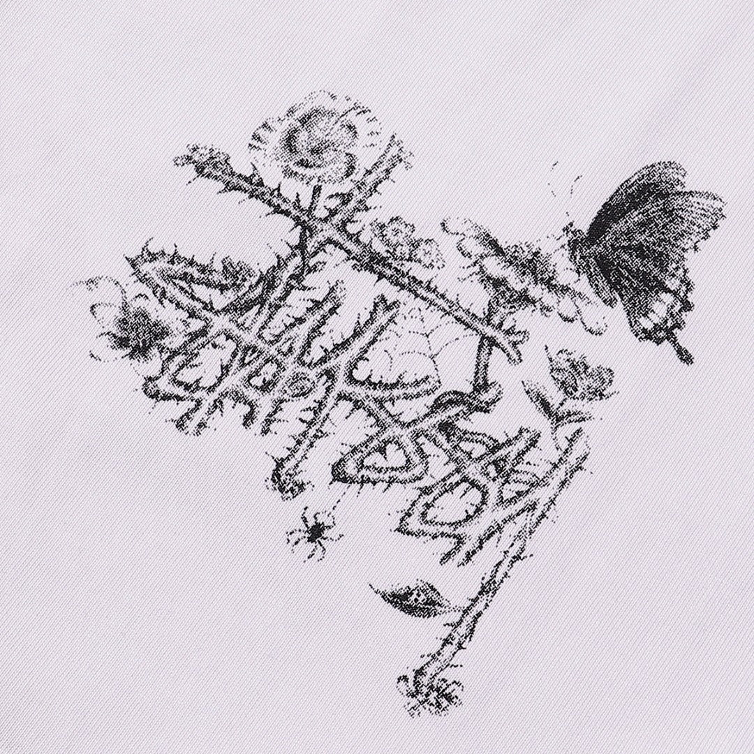 Stüssy Butterfly and Spider Floral Logo Graphic T-Shirt - White