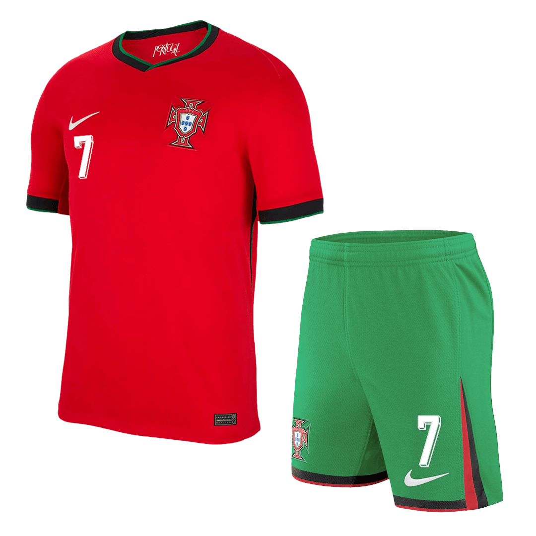 RONALDO #7 Portugal Home Soccer Jersey Kit(Jersey+Shorts) Euro 2024