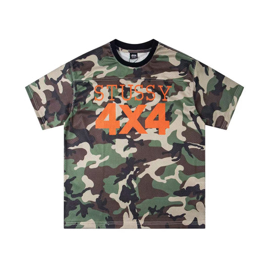 Stussy 4x4 Mesh Jersey T-Shirt Woodland Camo and Orange