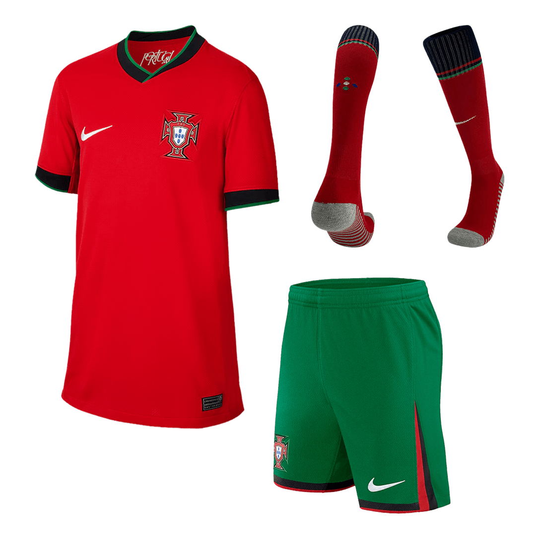 Kid's Portugal Home Soccer Jersey Kit(Jersey+Shorts+Socks) Euro 2024