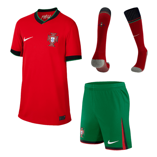 Kid's Portugal Home Soccer Jersey Kit(Jersey+Shorts+Socks) Euro 2024