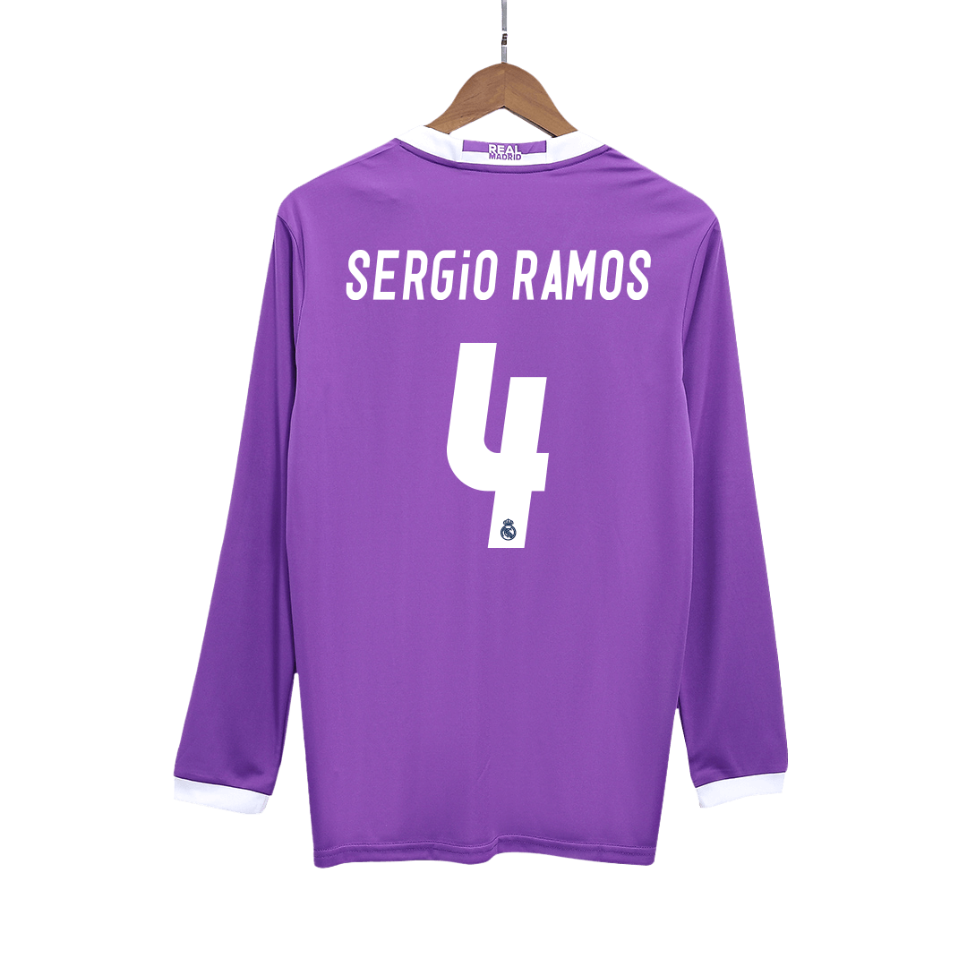 Retro SERGIO RAMOS #4 2016/17 Real Madrid Away Long Sleeve Soccer Jersey