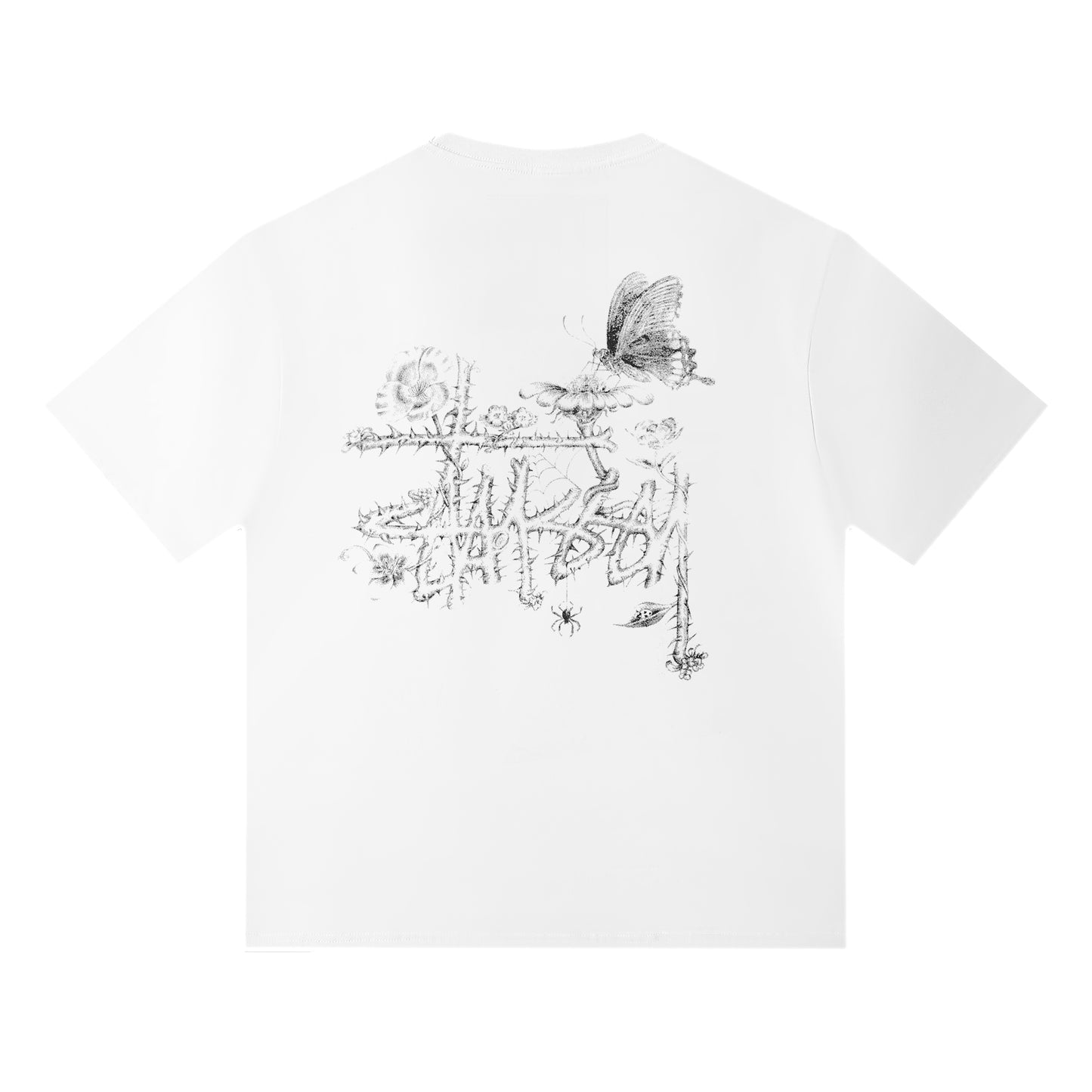 Stüssy Butterfly and Spider Floral Logo Graphic T-Shirt - White