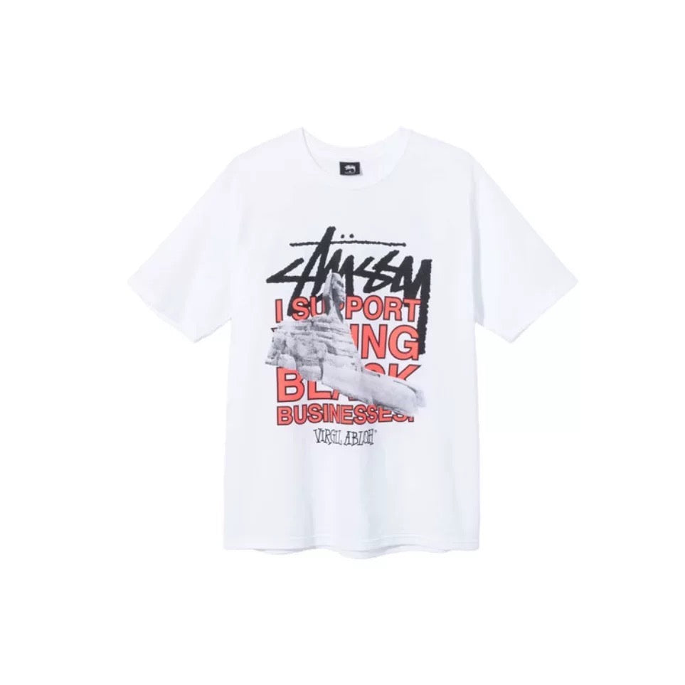 Stussy x Virgil Abloh I Support Young Black Businesses Sphinx Graphic T-Shirt - White