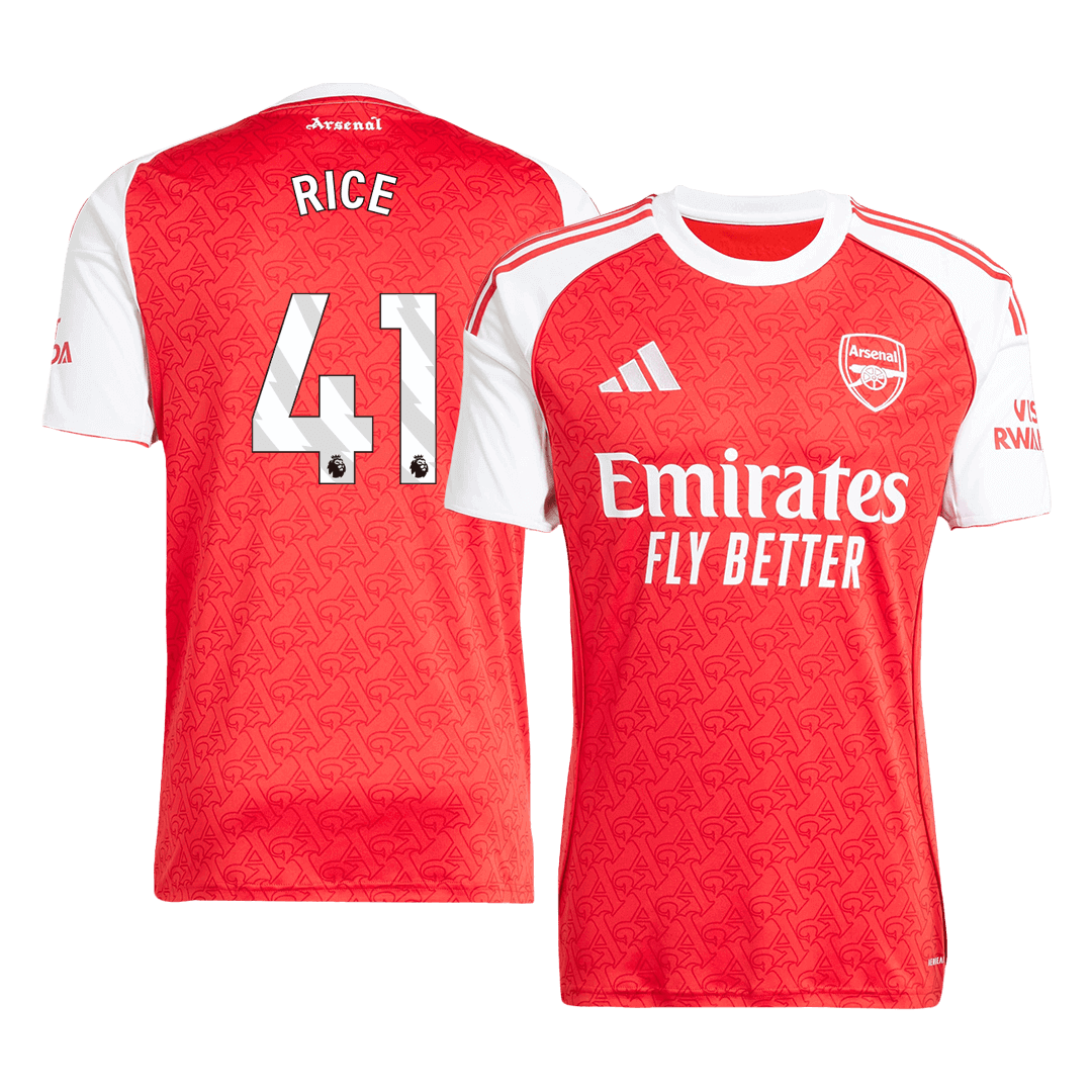 RICE #41 Arsenal Home Soccer Jersey 2025/26 Red