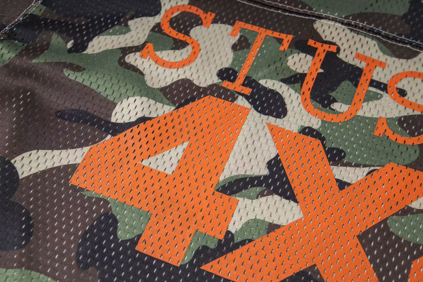 Stussy 4x4 Mesh Jersey T-Shirt Woodland Camo and Orange