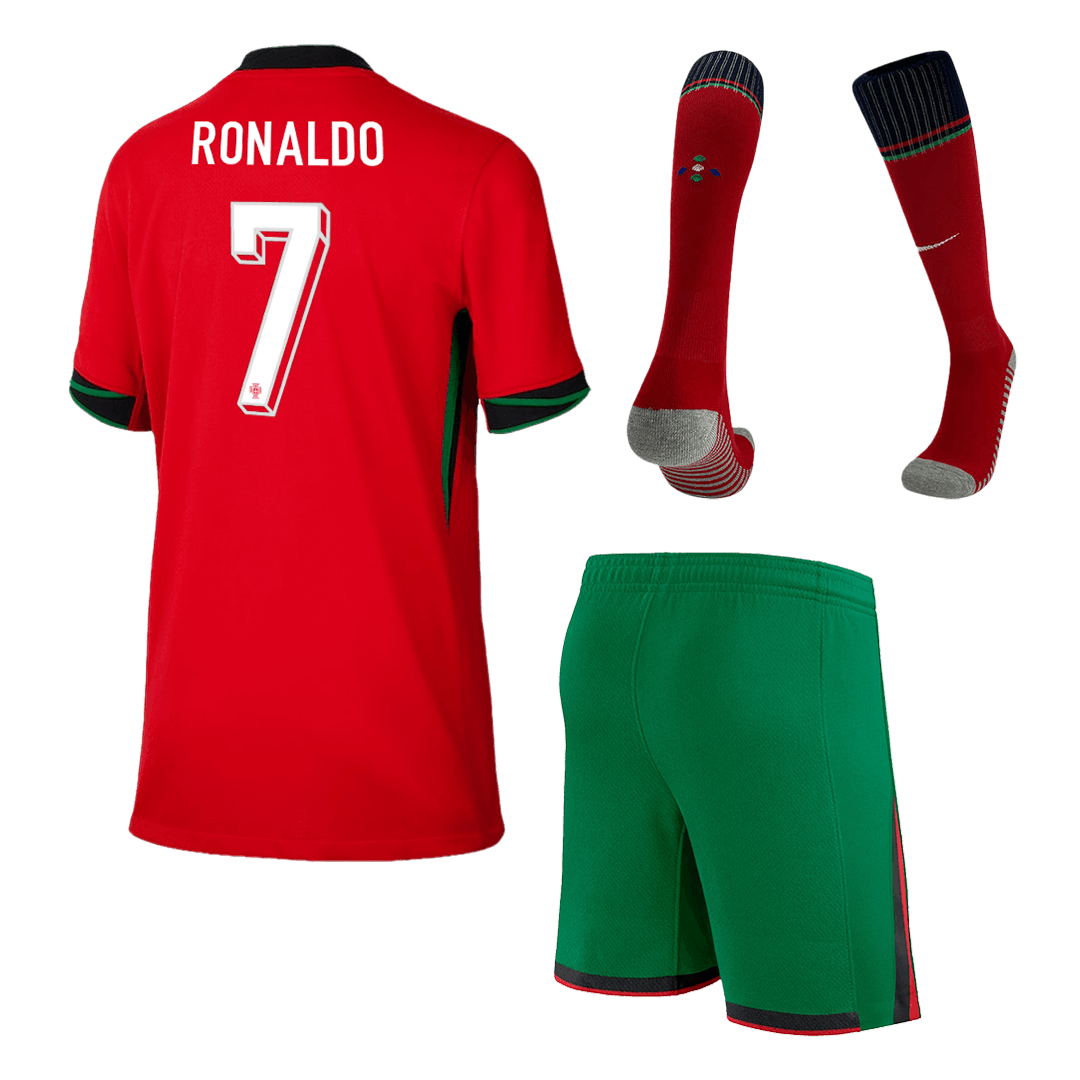 Kid's RONALDO #7 Portugal Home Soccer Jersey Kit(Jersey+Shorts+Socks) Euro 2024