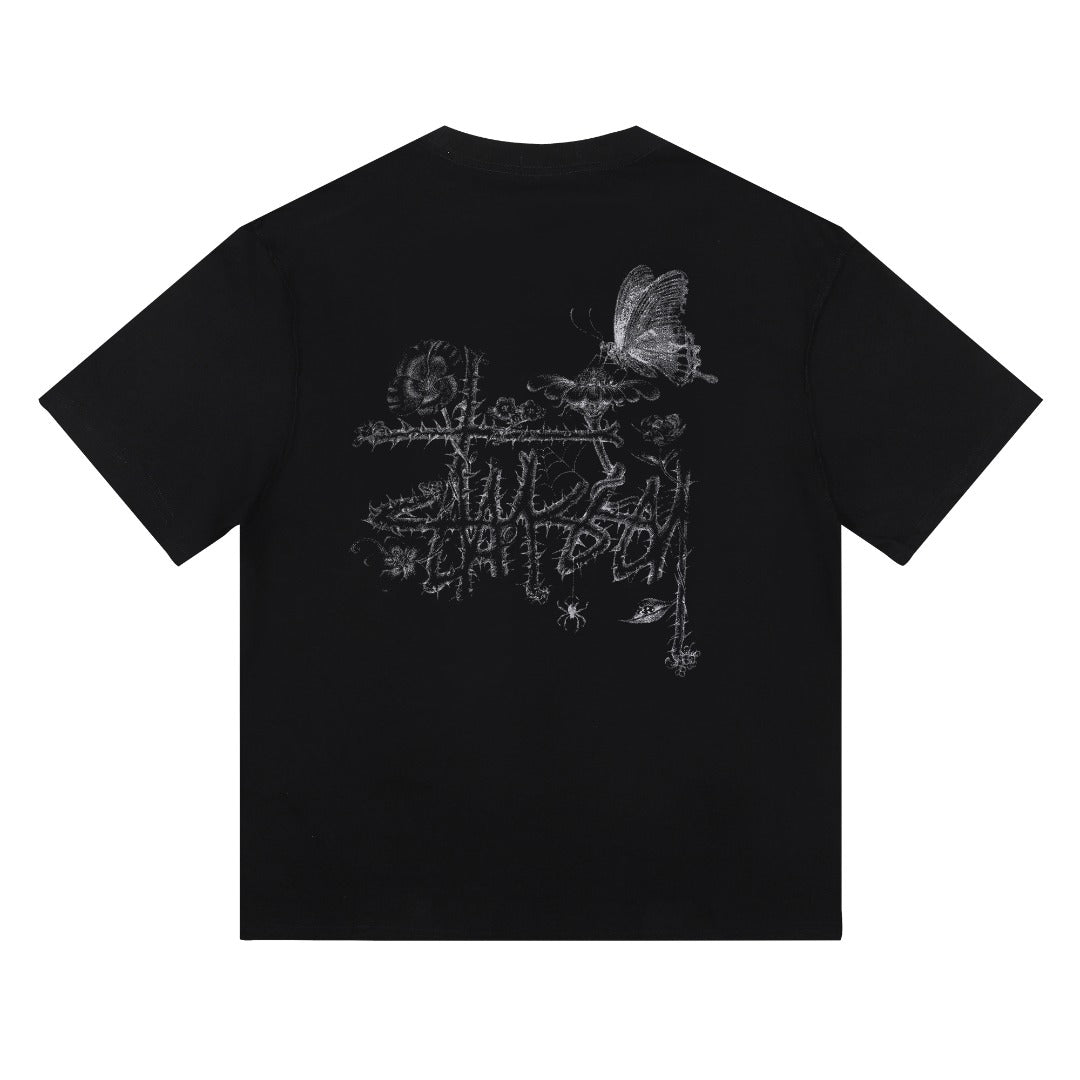 Stüssy Butterfly and Spider Floral Logo Graphic T-Shirt - White