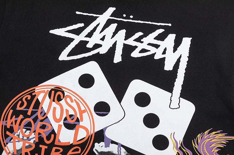 Stussy Black Skull and Dragon Floral Graphic T-Shirt