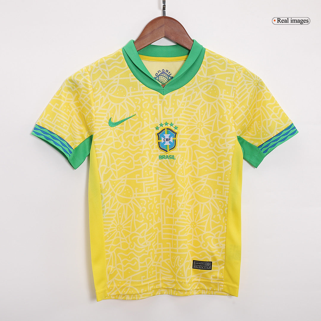 Kids Brazil Home Soccer Jersey Whole Kit 2024 (Jersey+Shorts+Socks)