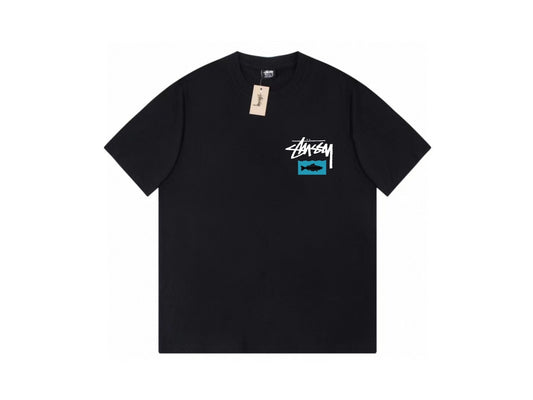 Stussy Black Short Sleeve T-Shirt with Fish Graphic Logo