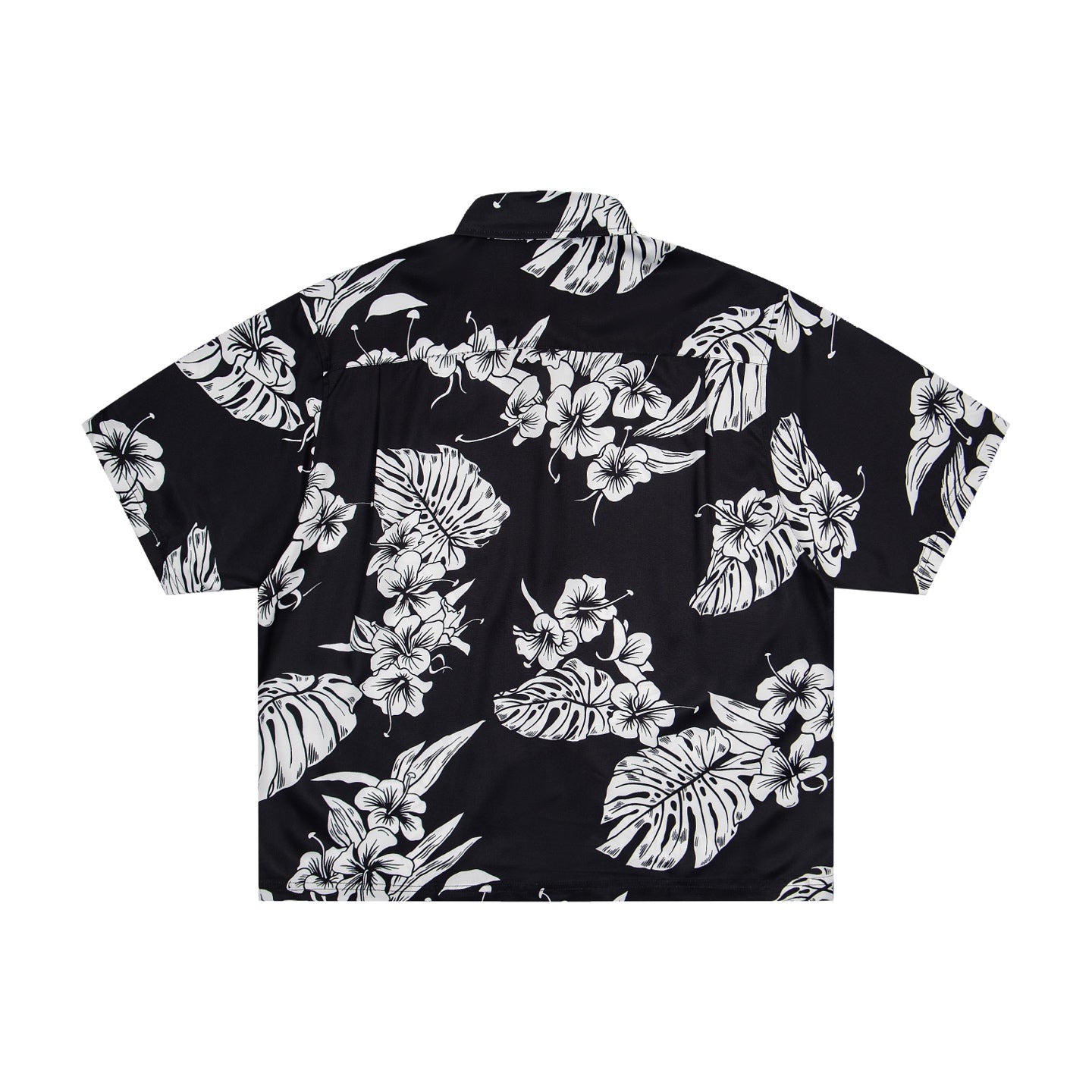 Tropical Hibiscus & Monstera Print Short Sleeve Hawaiian Shirt