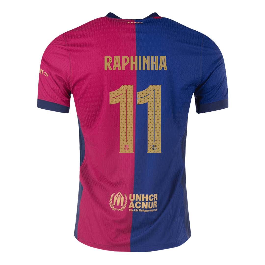 RAPHINHA #11 Authentic Barcelona Home Soccer Jersey 2024/25 Red&Blue - UCL (Spotify Logo Without Text)