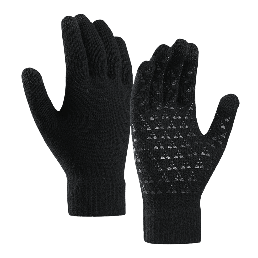 Knitted warm wool touch screen gloves Black
