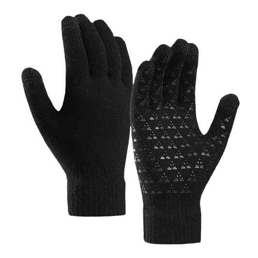Knitted warm wool touch screen gloves Black