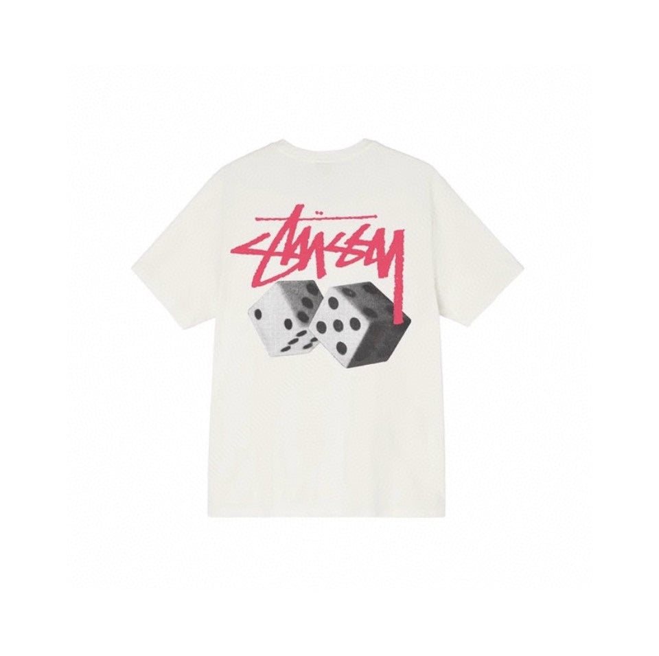 Stussy Off-White Dice T-Shirt with Pink Signature Logo