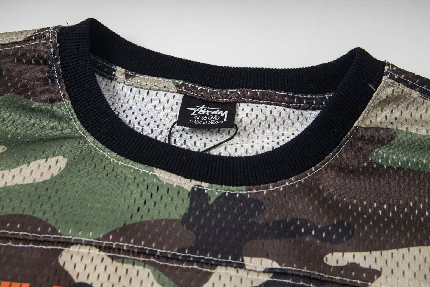 Stussy 4x4 Mesh Jersey T-Shirt Woodland Camo and Orange