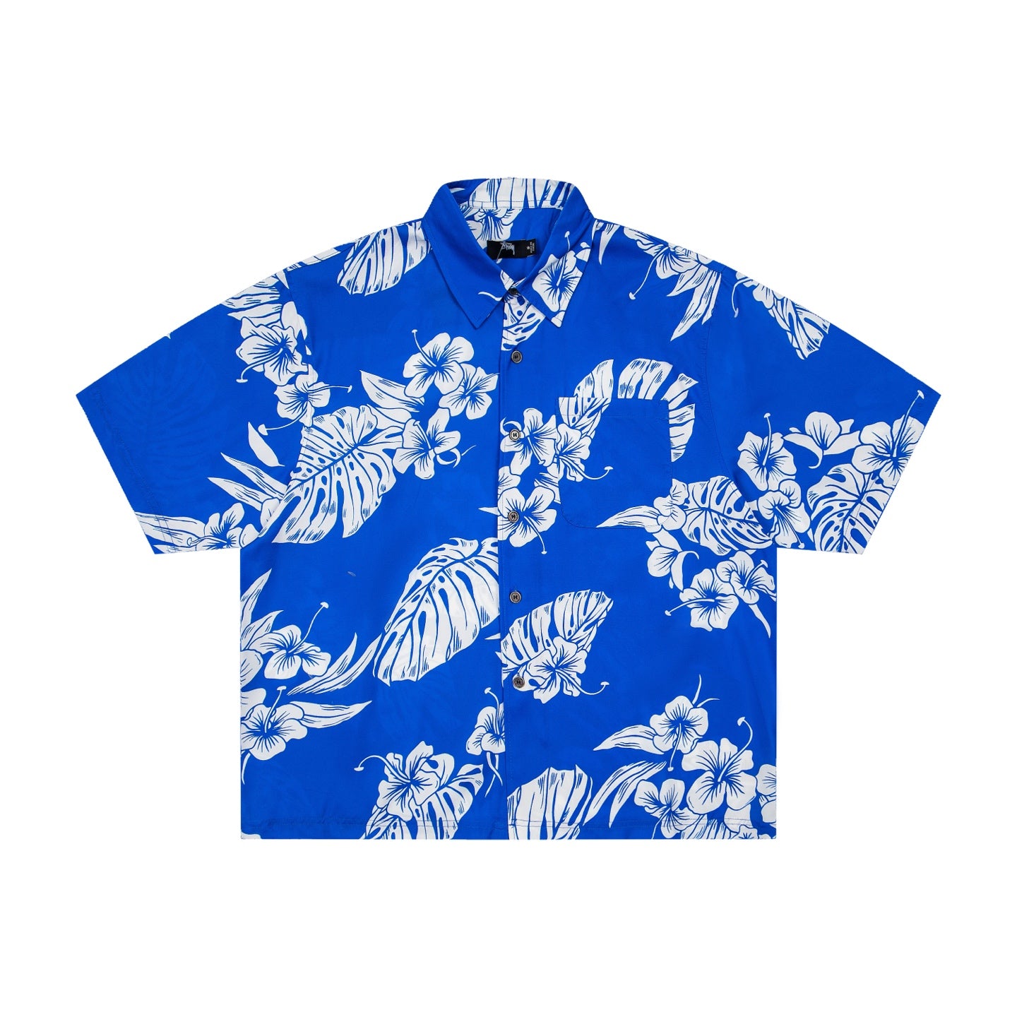 Tropical Hibiscus & Monstera Print Short Sleeve Hawaiian Shirt