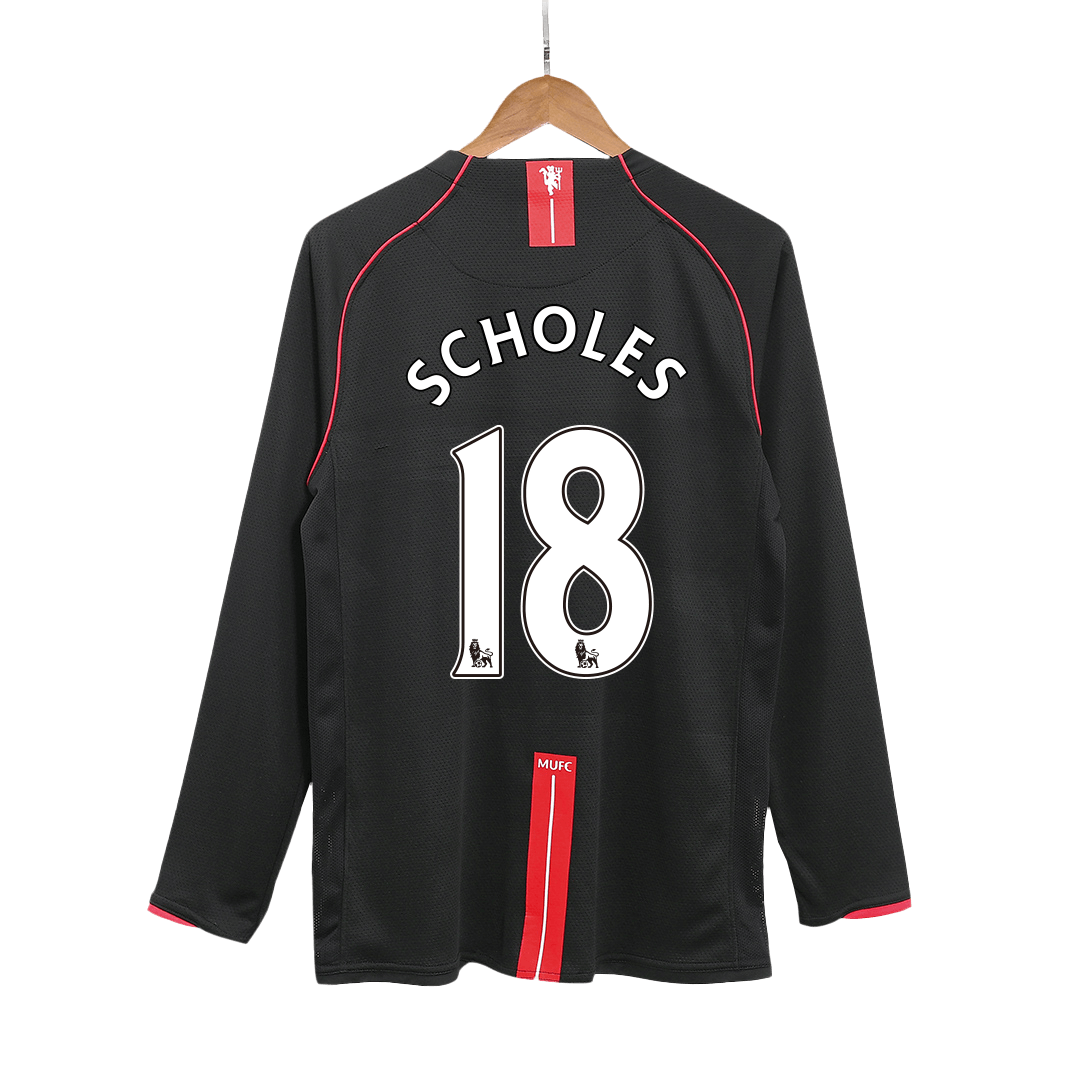 Retro SCHOLES #18 2007/08 Manchester United Away Long Sleeve Soccer Jersey