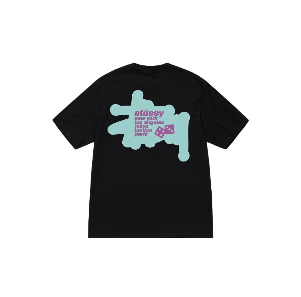 Stussy Dice and World Tour Cities Graphic T-Shirt - Black