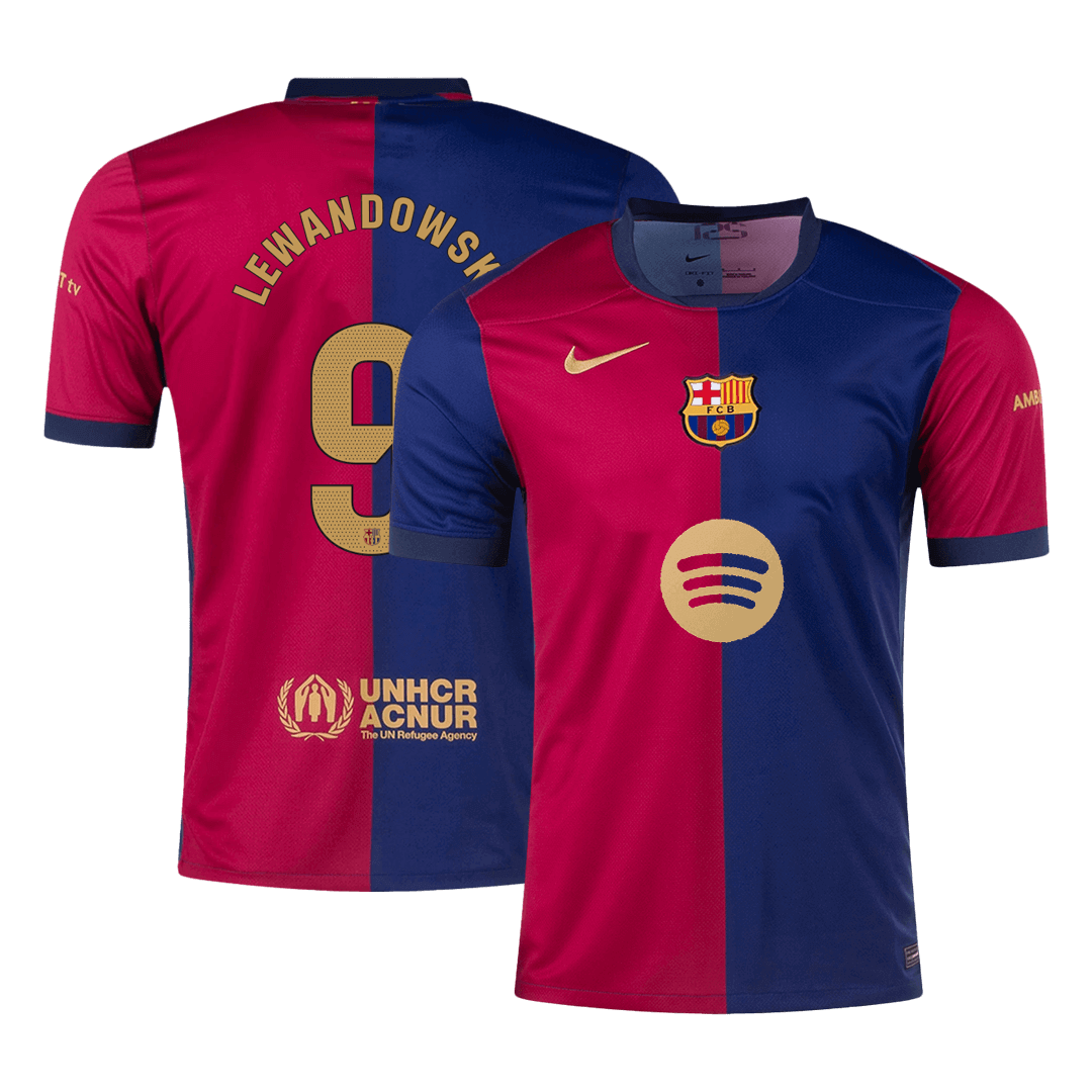 LEWANDOWSKI #9 Barcelona Home Soccer Jersey 2024/25 - Spotify Logo Without Text