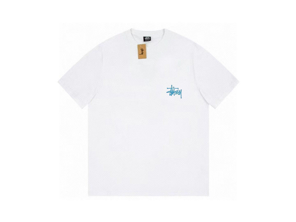 Stussy White and Blue X-Ray Fish Graphic T-Shirt