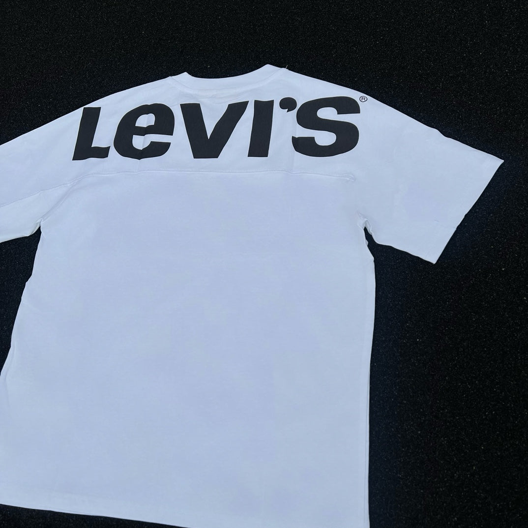 Levi's Men's White Short Sleeve Crewneck T-Shirt with Black Batwing Logo
